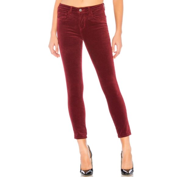 L'AGENCE 'Margot' Velvet High-Rise Crop Skinny Jeans, Dark Berry - Picture 1 of 3